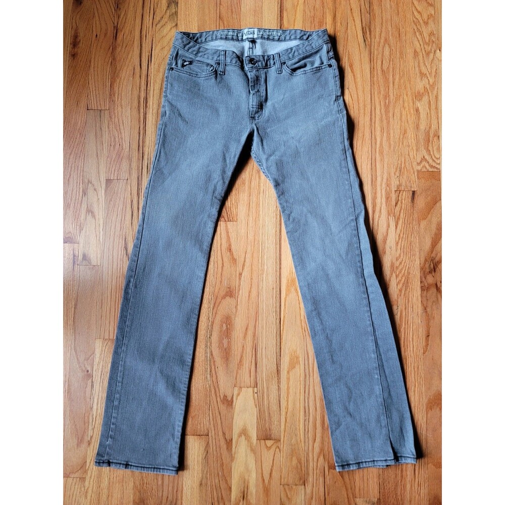 VANS Men's Gray Denim Jeans Slim Skinny Mid Rise 5-Pocket Zip Fly Logo